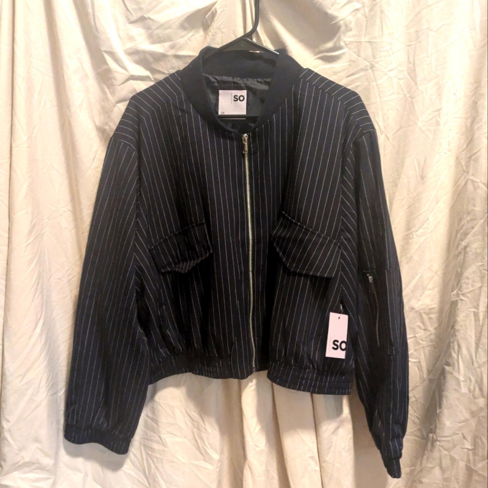 SO Cropped Pinstripe Bomber Jacket Juniors 2X